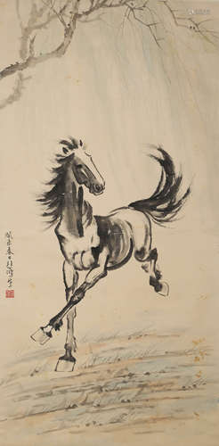 A Chinese Horse Painting Scroll, Xu Beihong Mark