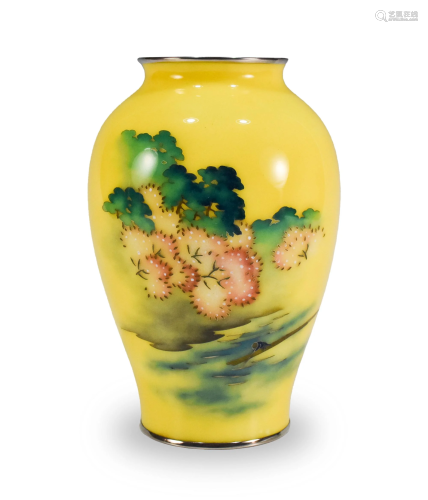 Japanese Yellow Ground Ando Cloisonne Vase