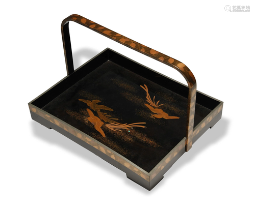 Japanese Lacquer Tray with Silver Trim