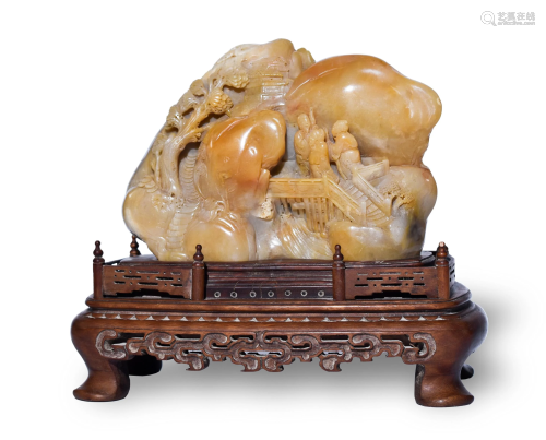 Chinese Carved Soapstone Boulder, 20th Century