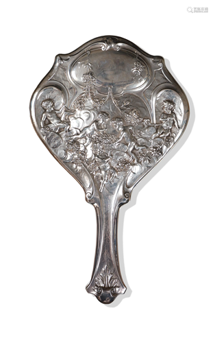 Victorian Sterling Hand Mirror with Cherubs by Kerr