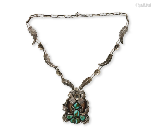 Navajo Silver and Turquoise Necklace with Pendant