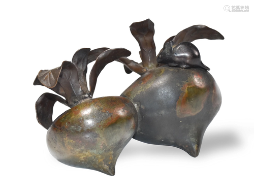 Japanese Bronze Radishes with Mouse Okimono