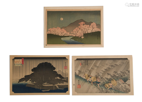 3 Japanese Woodblock Prints by Utagawa Hiroshige