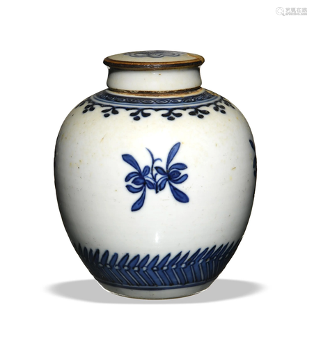 Chinese Blue and White Lidded Jar, 18th Century