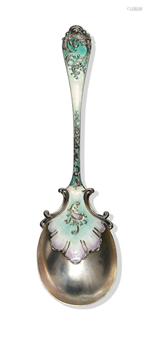 George Shiebler, Enameled Sterling Serving Spoon