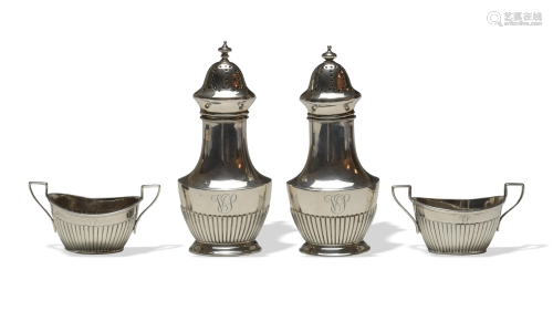 Pair Gorham Open Salts and Pepper Shakers, 19th Century