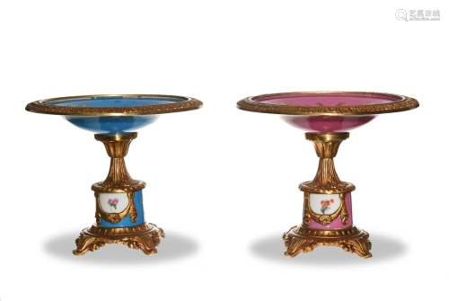 Pair of Sevres Porcelain and Gilt Bronze Tazza