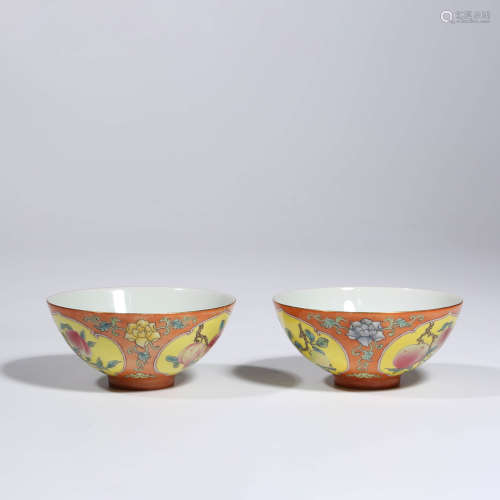 A Pair of Coral-red Porcelain Bowls