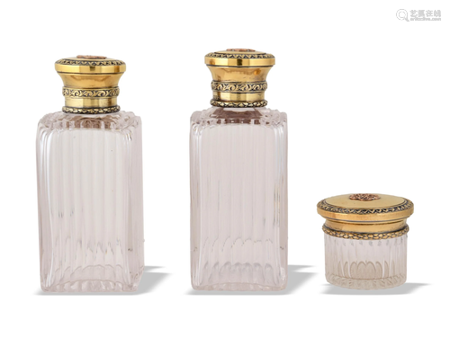 3 Pc. Gilt Silver and Cut Crystal Vanity by Asprey