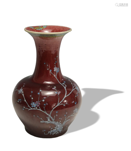 Chinese Red Glazed Enameled Vase, 19th Century