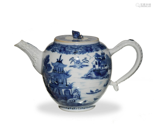 Chinese Export Blue and White Teapot, 18th Century