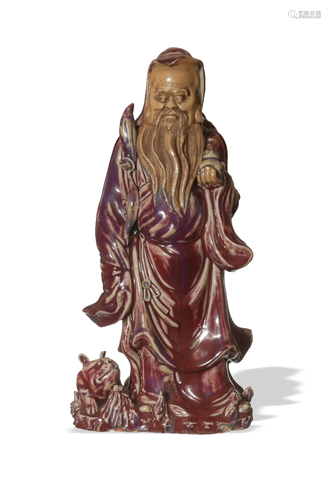 Chinese Flambe Glazed 'Shou' Statue, 19th Century