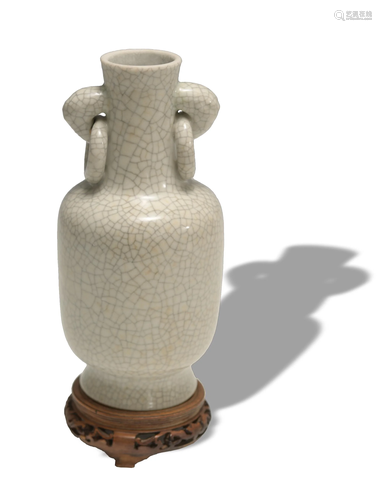 Chinese Ge Glazed Double Handle Vase, 19th Century