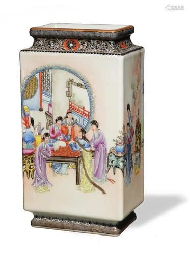 Chinese Famille Rose Square Vase, Republic