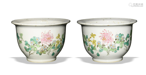 Pair of Chinese Famille Rose Jardinieres,