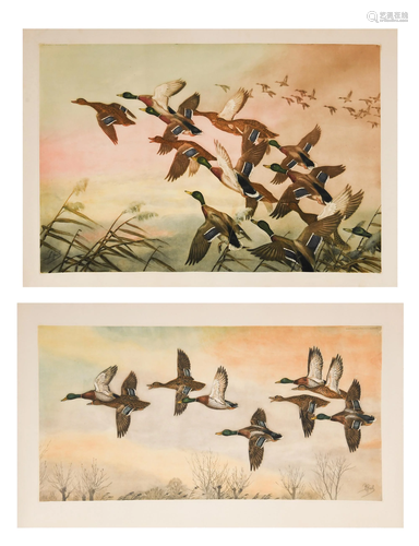 2 Boris Riab Aquatint Etchings of Ducks