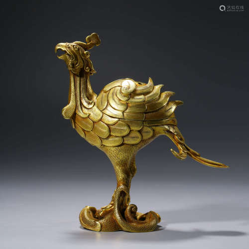 A Gild-bronze Phoenix Incense Burner