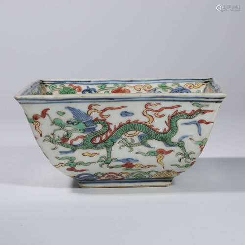 A Doucai Clouds&Dragon Pattern Square Bowl