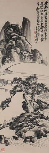A Chinese Landscape Painting Scroll, Wu Changshuo Mark