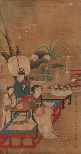 A Chinese Figure Painting Scroll, Qiu Ying Mark