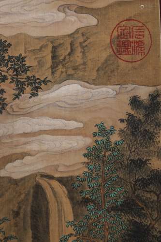 A Chinese Landscape&Figures Painting Scroll, Tang Yin Mark