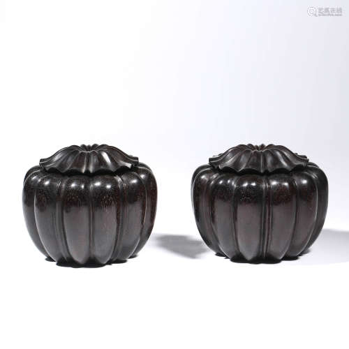 A Pair of Red Sandalwood Melon-form Boxes