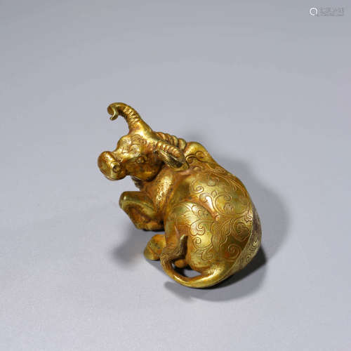 A Gilt-bronze Carved Ox