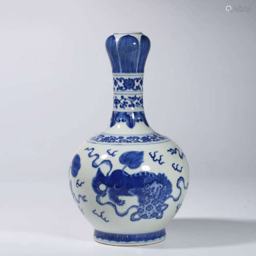A Blue and White Beast&Flower Lobed Vase