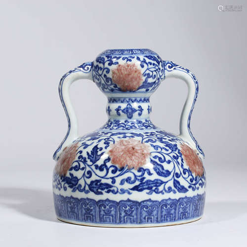 An Underglazed-blue and Copper Red Ruyi Garlic-head-shaped M...