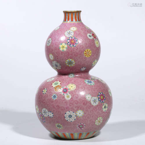 A Famille Rose Millefleurs Double-gourd-shaped Vase