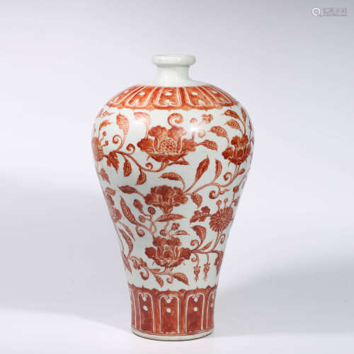 An Iron-red Interlocking Lotus Porcelain Meiping
