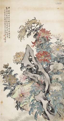 曹逸如（1915～1987） 菊石图 立轴 设色纸本