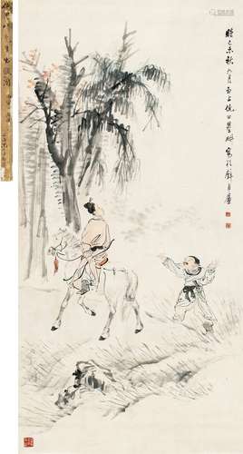 倪田（1855～1919） 1919年作 出猎图 立轴 设色纸本