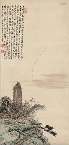 陈曾寿（1877～1949） 1940年作 雷峰夕照图 立轴 设色纸本