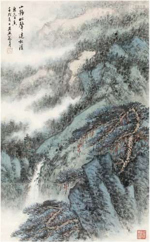 俞子才（1915～1992） 1982年作 松岩清泉图 画心 设色纸本