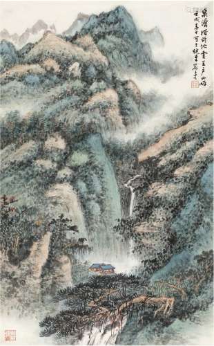 俞子才（1915～1992） 1982年作 云峰飞瀑图 画心 设色纸本