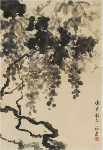 李咏森（1898～？） 为胡铁生作 墨葡萄 画心 水墨纸本