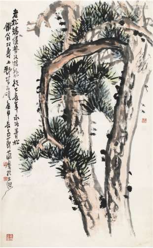 曹简楼（1913～2005） 1980年作 为胡铁生作 松寿图 画心 设色纸本