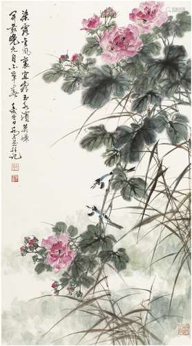 乔木（1920～2002） 1982年作 芙蓉双禽图 立轴 设色纸本