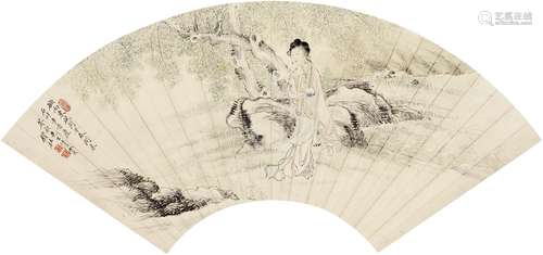 钱杜（1764～1845） 仕女图 扇页 设色纸本