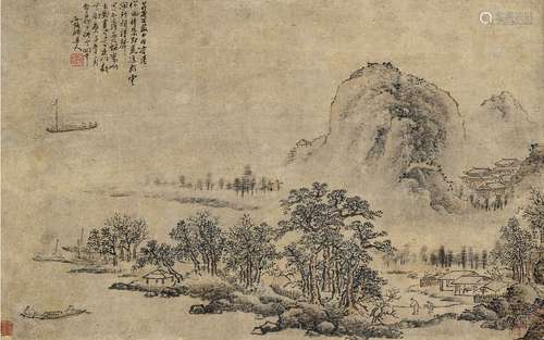 髡残（1612～1693） 1660年作 茆庵寒山图 立轴 设色纸本