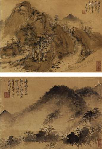 李修易（1811～？） 山水二帧 镜片（二帧） 设色纸本