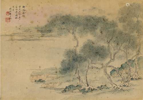 费丹旭（1802～1850） 柳荫垂钓图 镜片 设色纸本