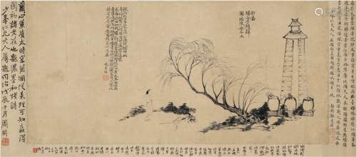 姜埙（1764～1821） 新嘉驿女子题壁图 镜片 水墨纸本