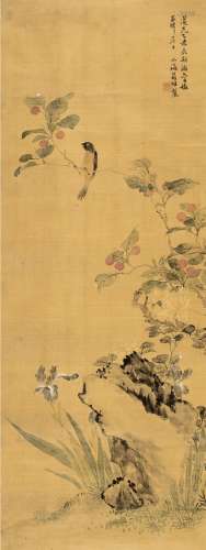 翁小海（1790～1849）（款） 1835年作 红果来禽图 立轴 设色绢本