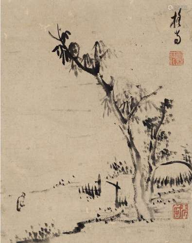 担当（1593～1673） 空山访友图 镜片 水墨纸本