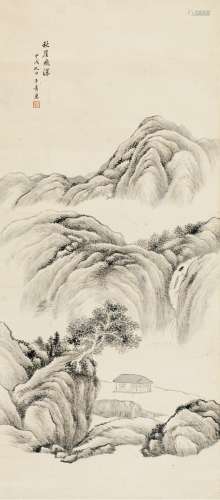 张之万（1811～1897） 1874年作 秋崖飞瀑图 立轴 水墨纸本