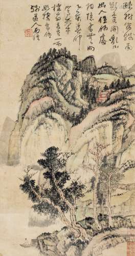髡残（1612～1692）（款） 山居闲钓图 镜片 设色纸本