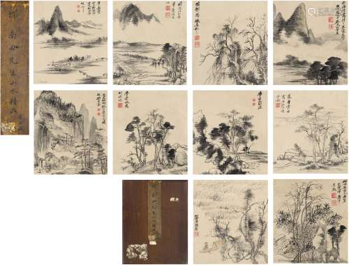 恽寿平（1633～1690）（款） 山水人物册 册页（十页） 设色纸本·水墨纸本